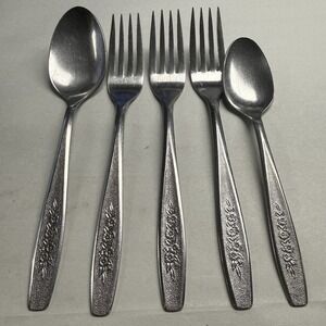 5‎ Simeon L George H Rogers Stainless Flatware Dinner Forks Spoons Spring Ballad